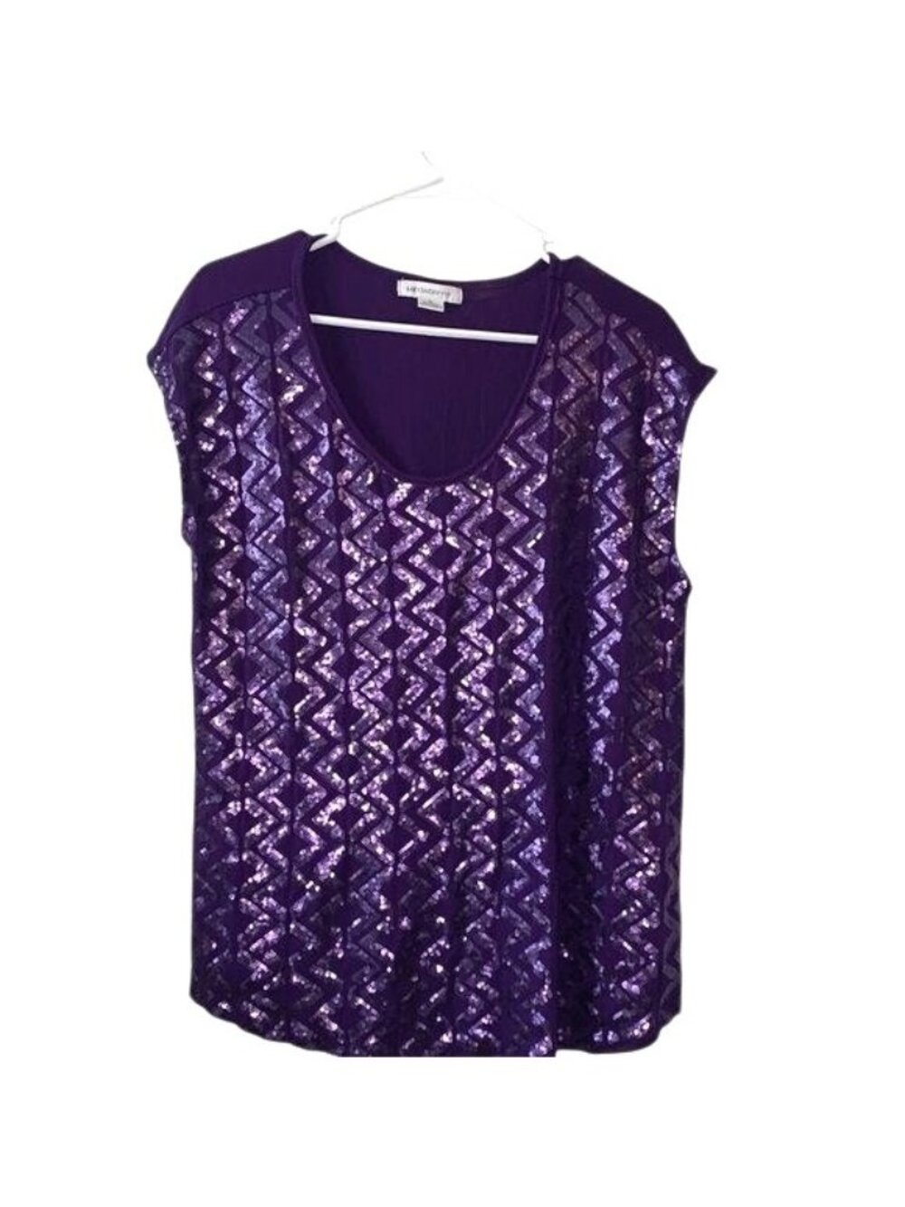 Liz Claiborne Purple Sequin Chevron Pattern Sleeveless Top XL Rayon/Spandex